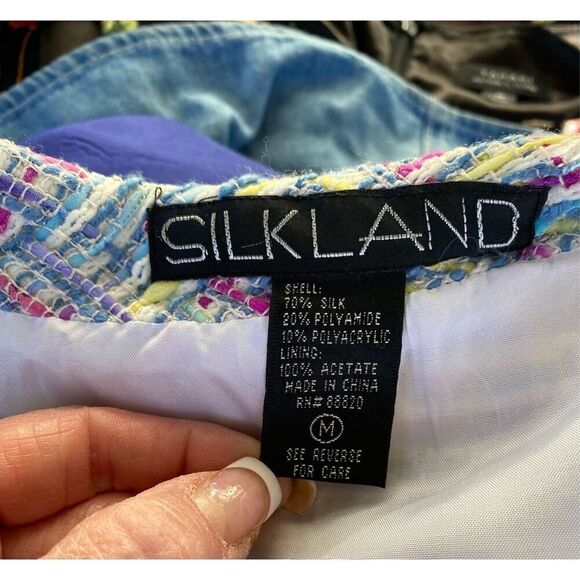 Silkland Tweed Silk Blend Blazer Sz. M Lined Pickets Spring Mothers Day - Picture 9 of 10